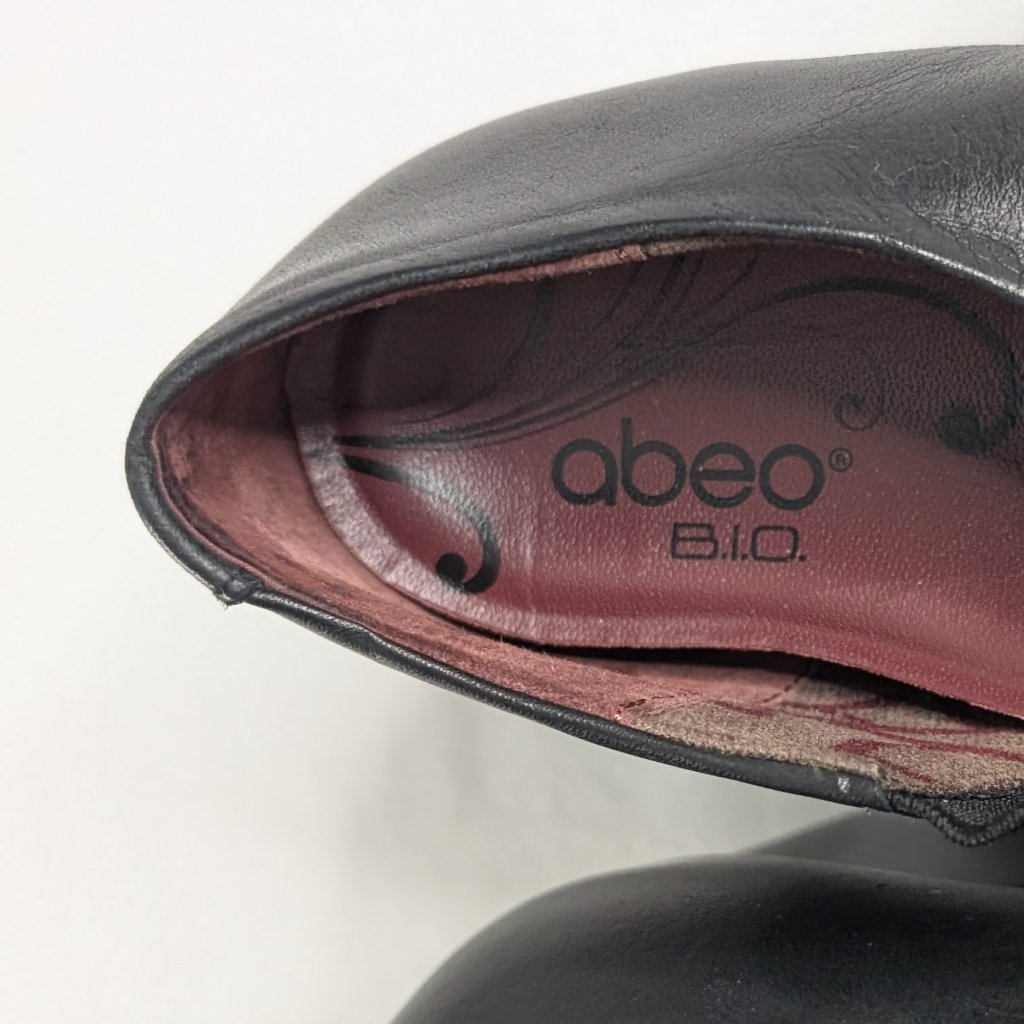 Abeo Black Leather Slip On Bow Detail Block Heel Booties Built In Orthotics New — image 8 of 8
